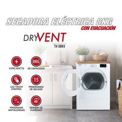 Imagen 2 del producto Secadora Eléctrica 8 Kg Evacuación TH-D8KV