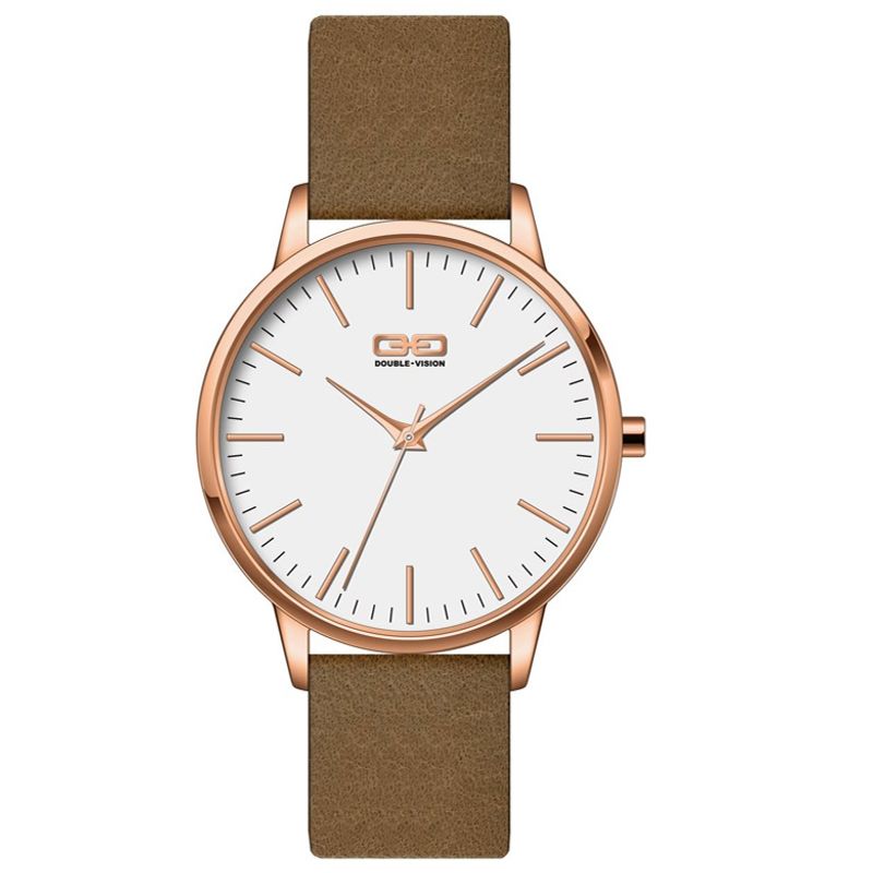 DOUBLE VISION - Reloj Street Rose Gold/White Leather Double Vision