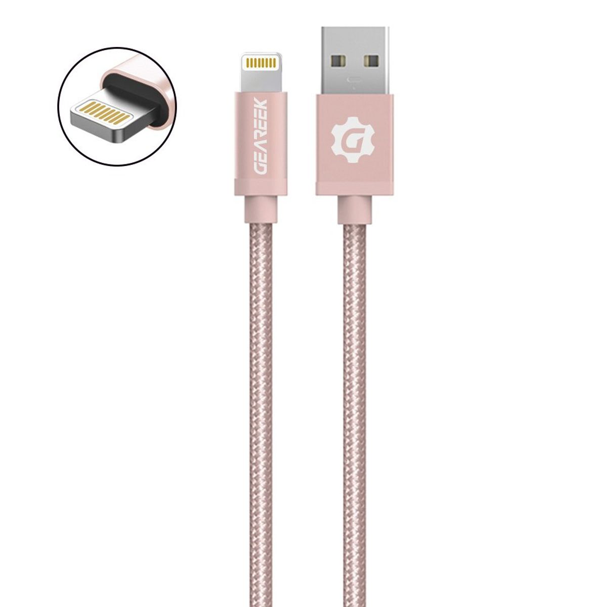GEAREEK - Cable Lightning a USB Rose PremiumBraided iPhone