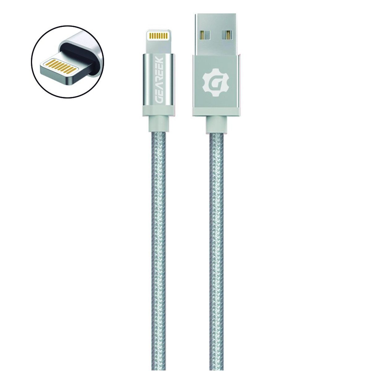 GEAREEK - Cable Lightning a USB Silver PremiumBraided iPhone
