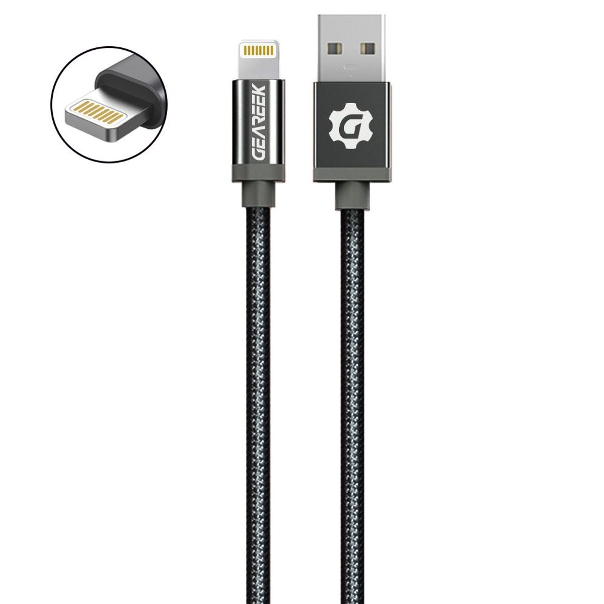 GEAREEK - Cable Lightning a USB Black iPhone PremiumBraided