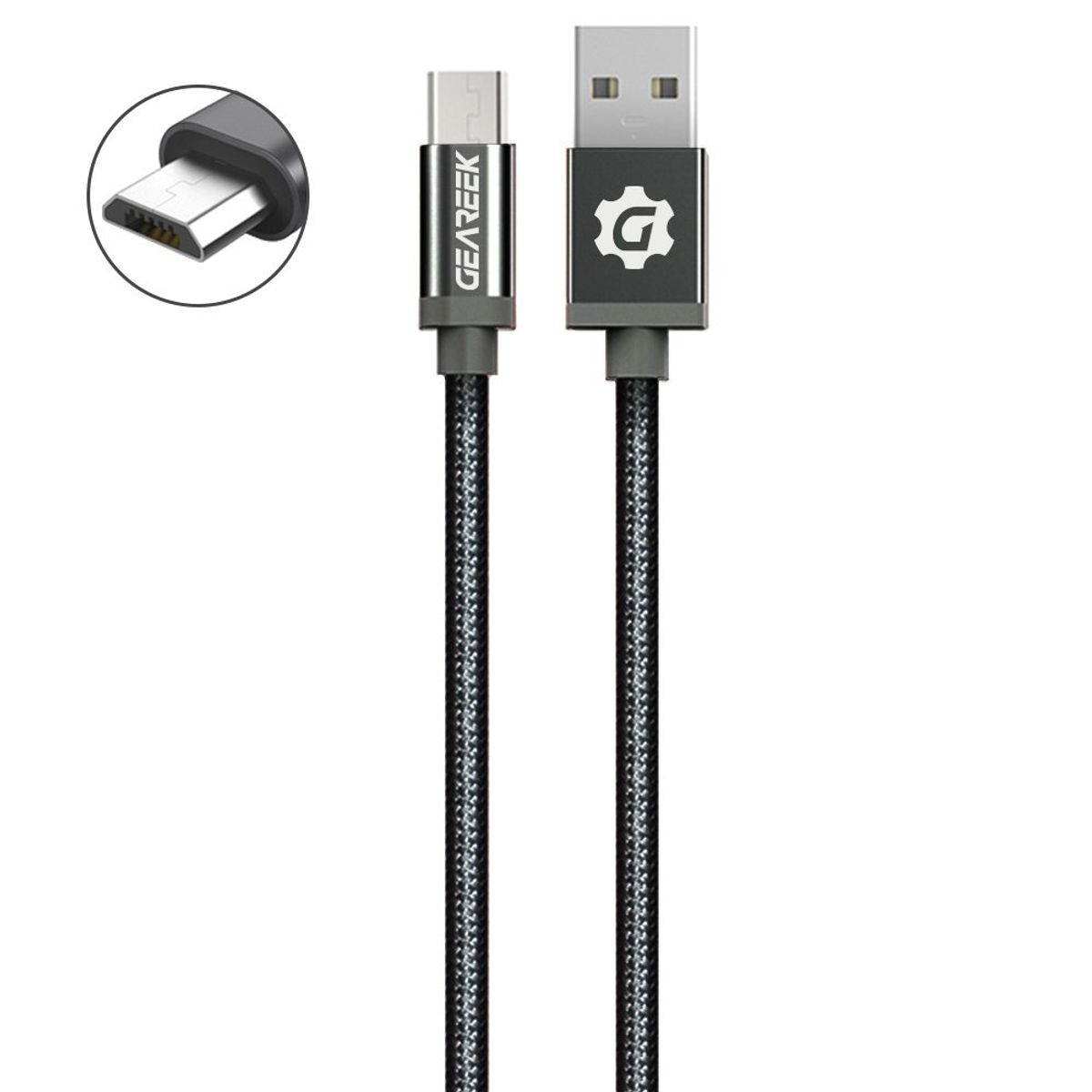 GEAREEK - Cable Micro USB a USB Black PremiumBraided Android