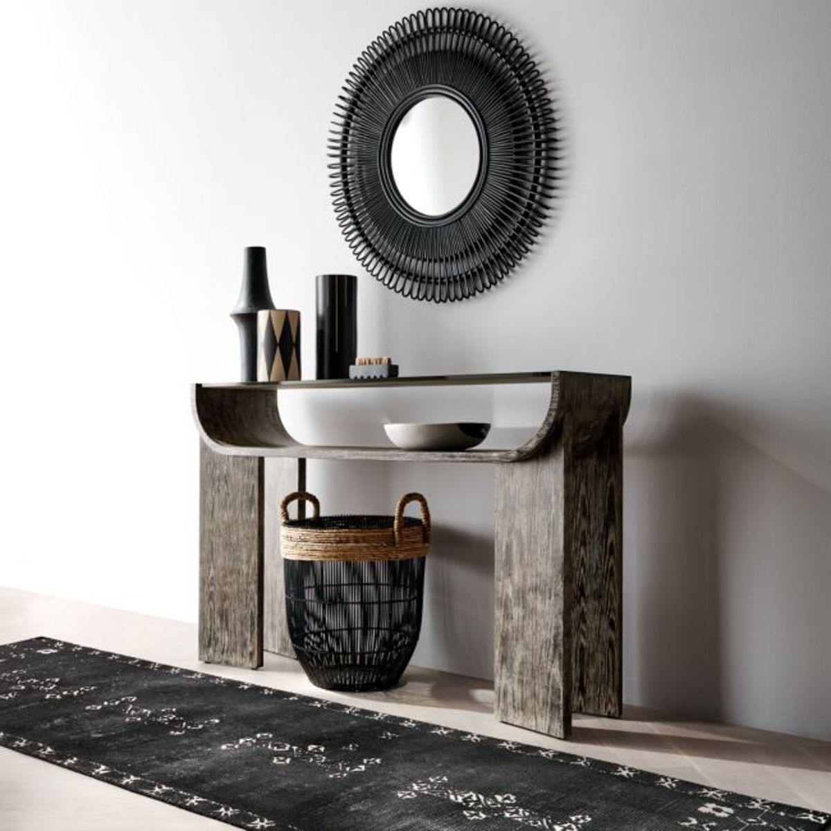 CRATE & BARREL - Canasto Negro Con Asas Malloe Crate & Barrel