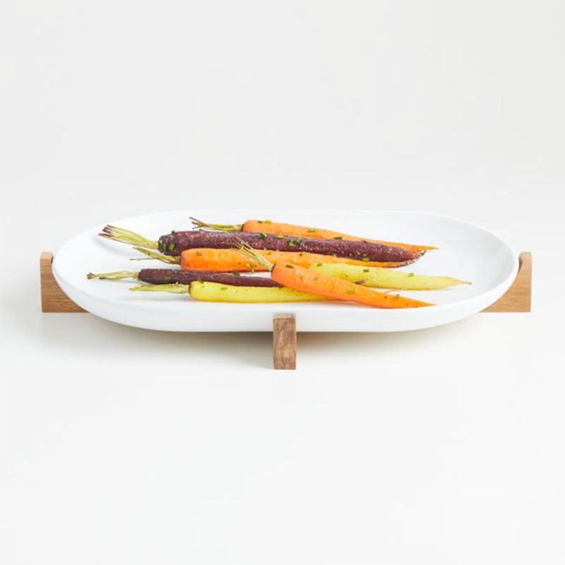 CRATE & BARREL - Fuente Ovalada Horno Cn Base Madera Crate & Barrel