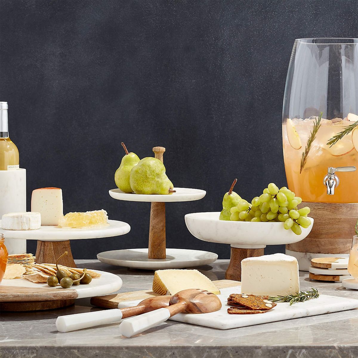 CRATE & BARREL - Tabla Giratoria Lazy Susan Madera Marmol Crate & Barrel