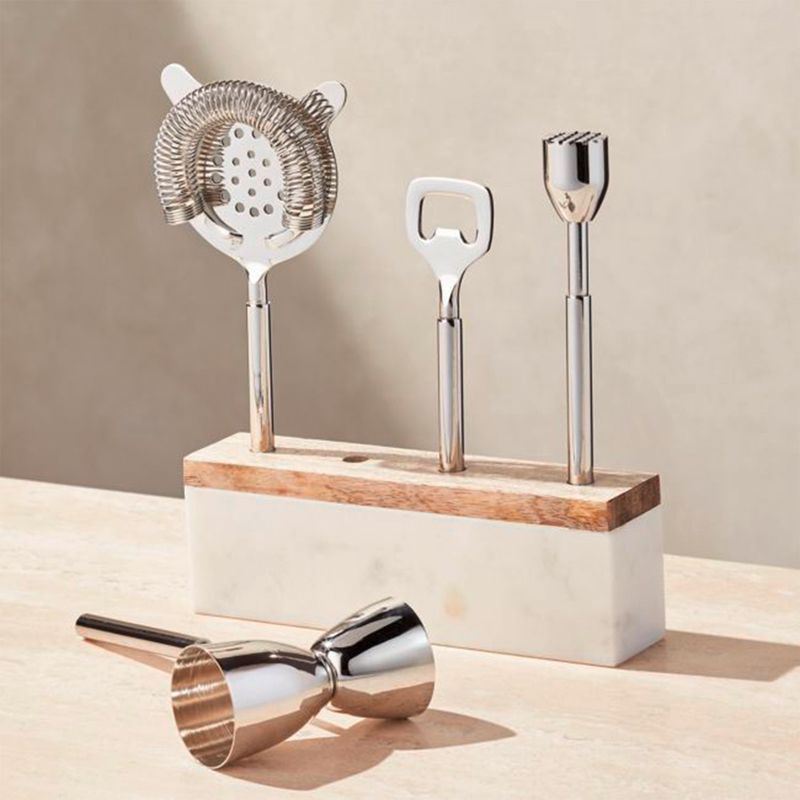 CRATE & BARREL - Set Herramientas Bar Madera Marmol Crate & Barrel