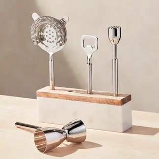 CRATE & BARREL - Set Herramientas Bar Madera Marmol