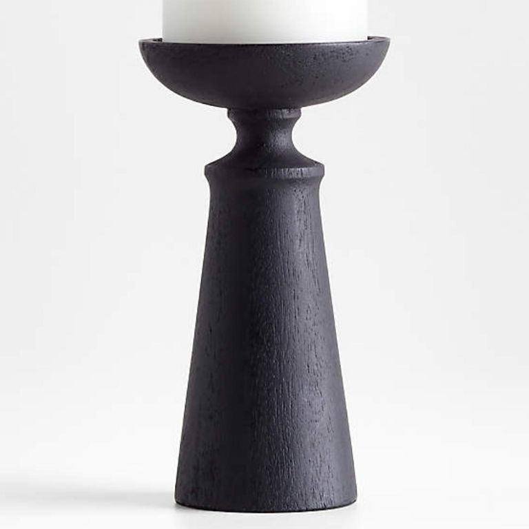 Soporte Vela Madera Negra 16.5Cm