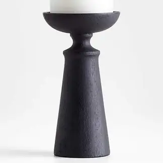 CRATE & BARREL - Soporte Vela Madera Negra 16.5Cm