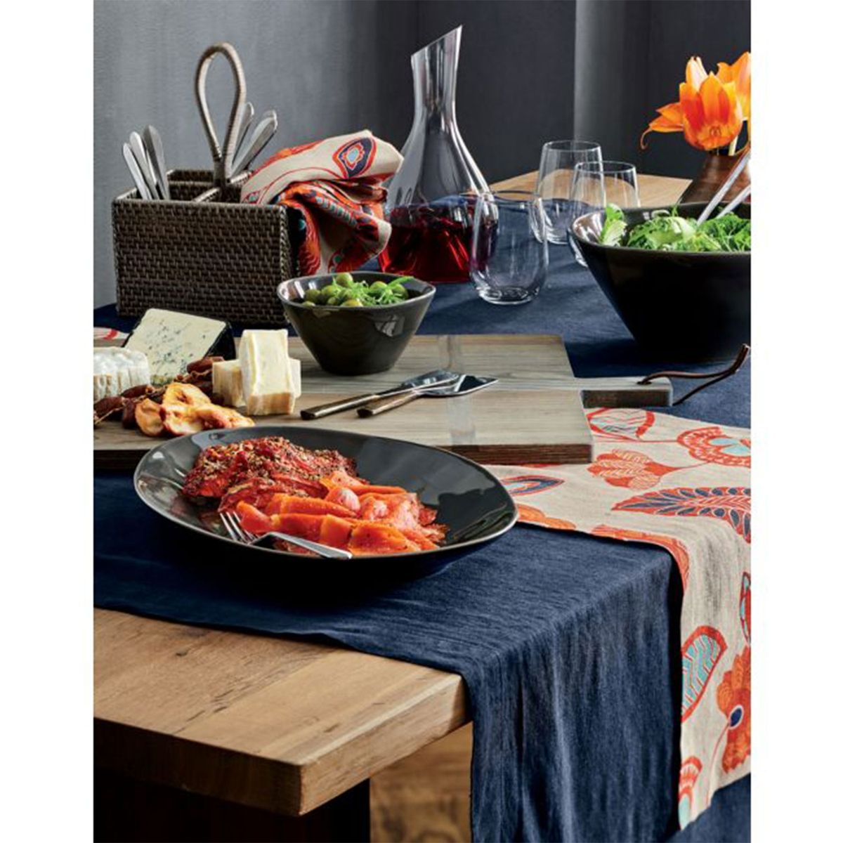 CRATE & BARREL - Mantel Lino Azul Indigo Marin Crate & Barrel