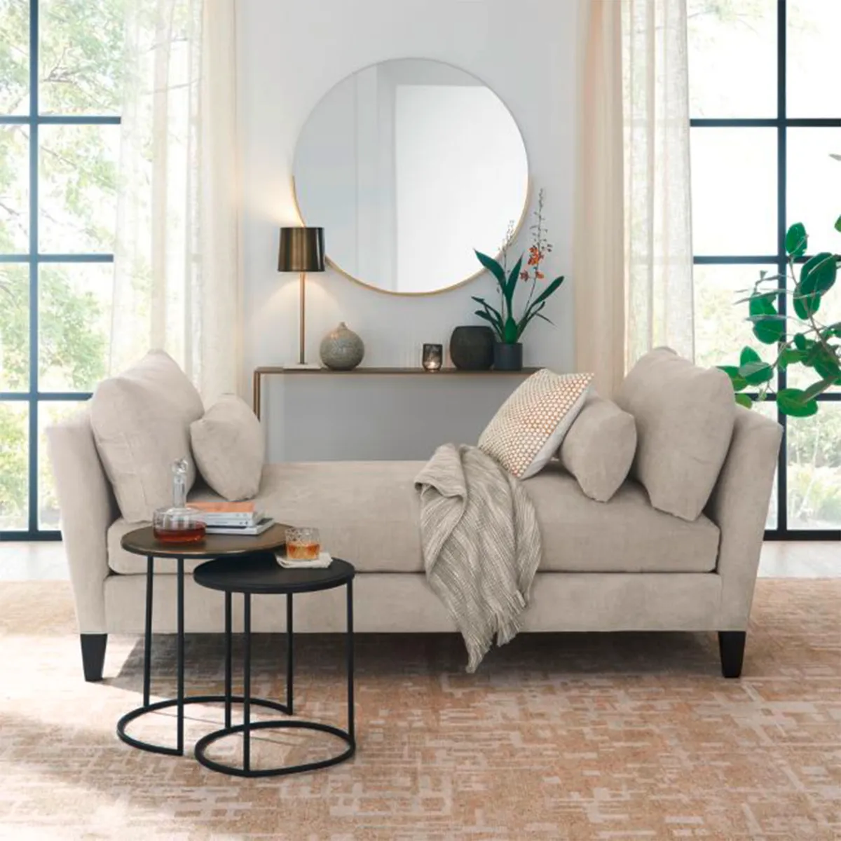 CRATE & BARREL - Espejo Redondo Con Marco Metálico Dorado 101 Cm Crate & Barrel