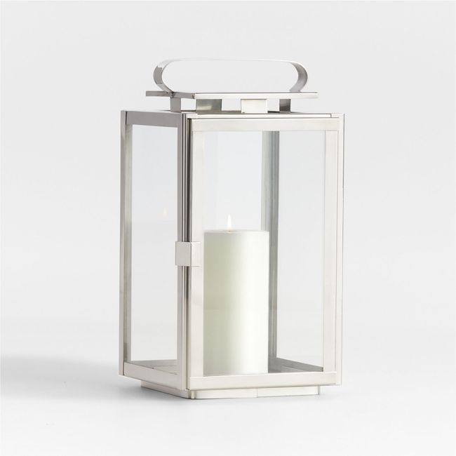 CRATE & BARREL - Farol Walker Plateado Mediano Crate & Barrel
