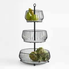 CRATE & BARREL - Cesta Frutas 3 Niveles Negra Cora