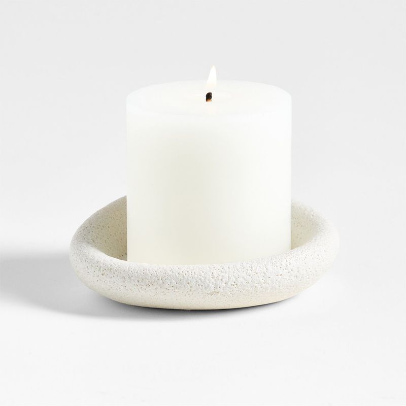 CRATE & BARREL - Portavela Cirro  Pilar Cerámica Blanco Crate & Barrel