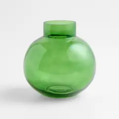 CRATE & BARREL - Jarrón Leone Verde Pqueño Vidrio 18Cm
