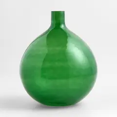 CRATE & BARREL - Jarrón Leone Verde Redondo Vidrio