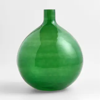 CRATE & BARREL - Jarrón Leone Verde Redondo Vidrio