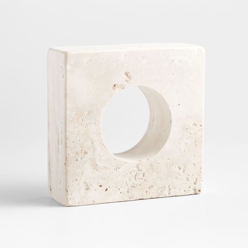 CRATE & BARREL - Escultura Cuadrada de Travertino Crate & Barrel