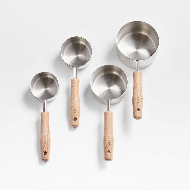 CRATE & BARREL Set 4 Medidores Tazas Madera Acero