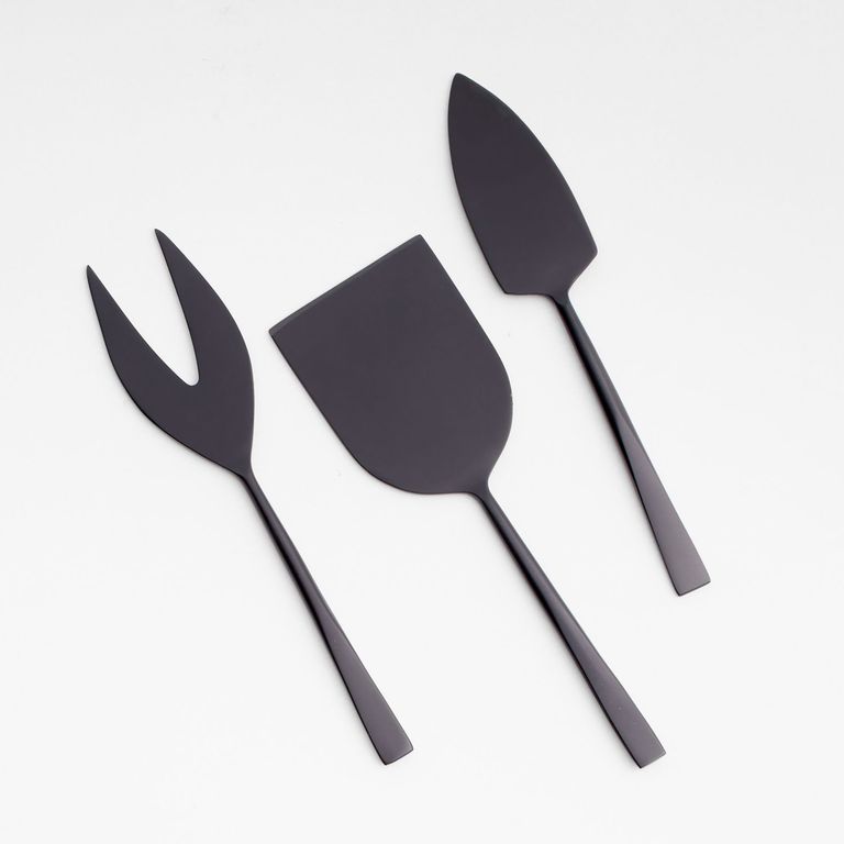CRATE & BARREL Set de 3 Cuchillos para Queso Negro