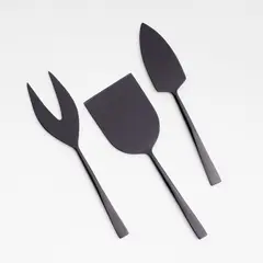 CRATE & BARREL - Set de 3 Cuchillos para Queso Negro
