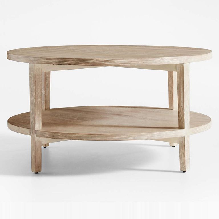 CRATE & BARREL Mesa De Centro Redonda Clairemont Madera De Roble Natural