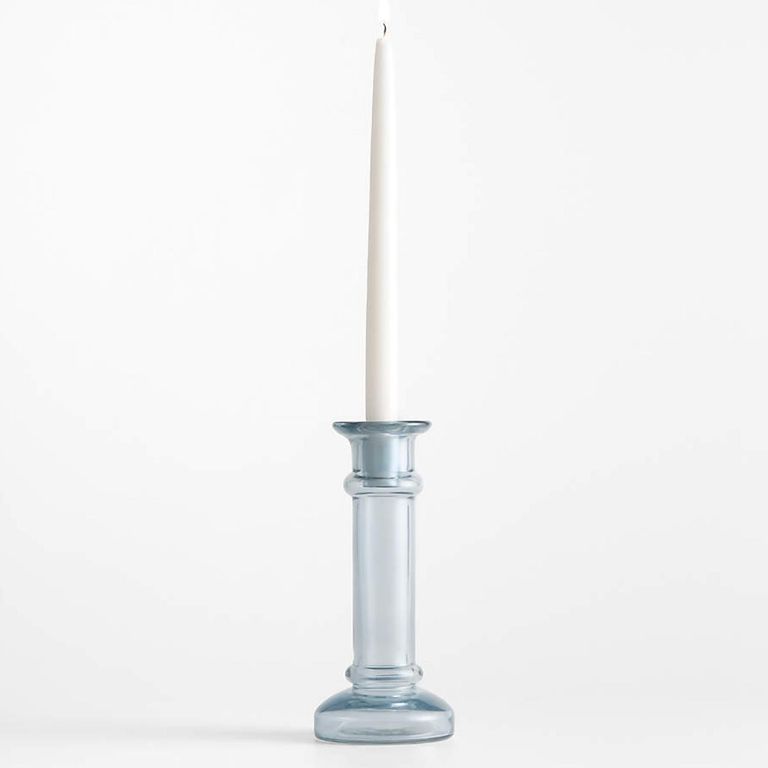 CRATE & BARREL Candelabro De Vidrio Azul Kati