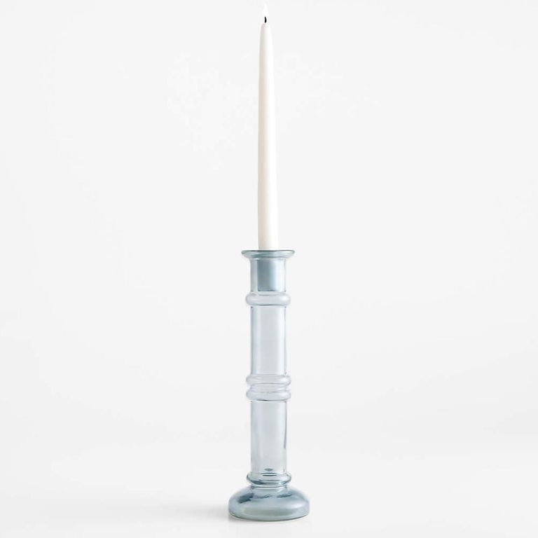 CRATE & BARREL Candelabros Cónico Azul Darwin Glass