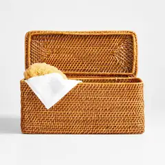 CRATE & BARREL - Canasto Organizador Con Tapa Rectang Sedona Miel