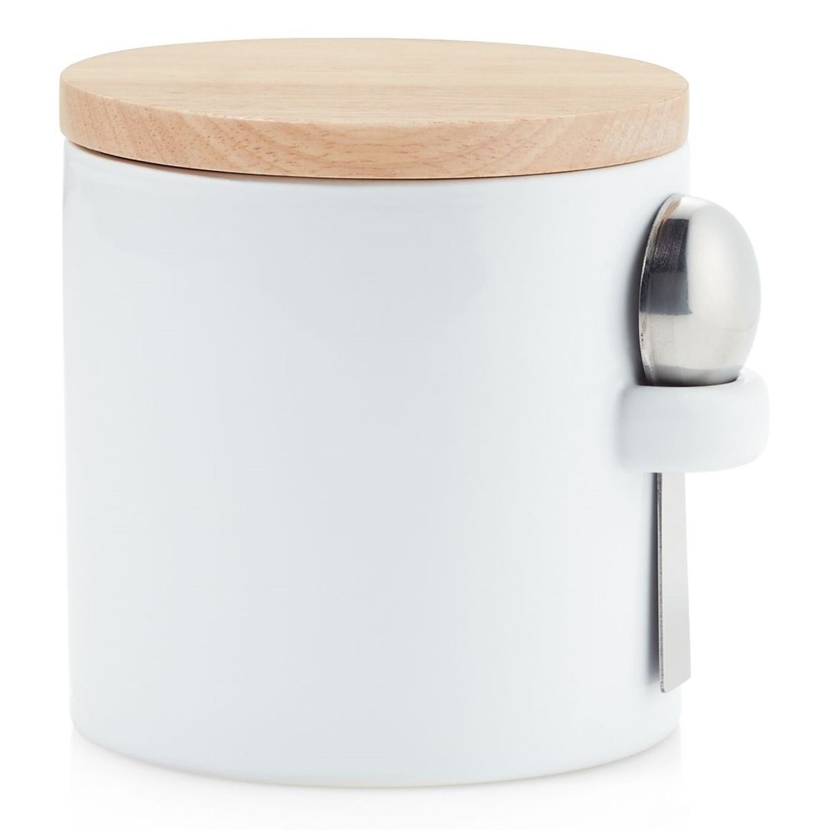 CRATE & BARREL - Contenedor Ceramica Blanco con cuchara