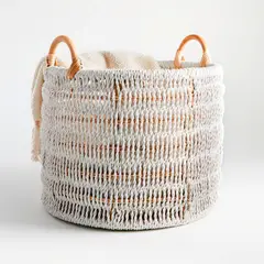 CRATE & BARREL - Canasto Cuerda Blanca Natural