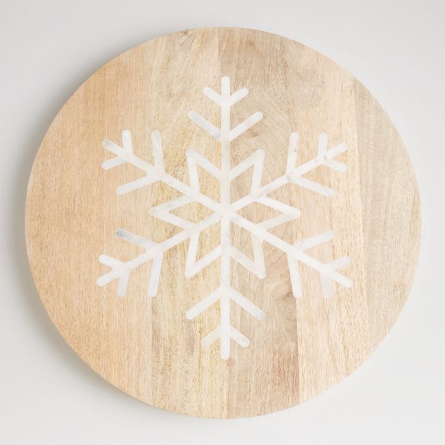 CRATE & BARREL - Tabla Madera Marmol Copo De Nieve Crate & Barrel