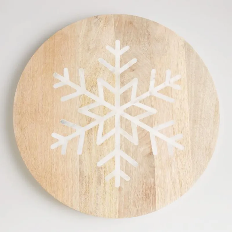 CRATE & BARREL - Tabla Madera Marmol Copo De Nieve Crate & Barrel