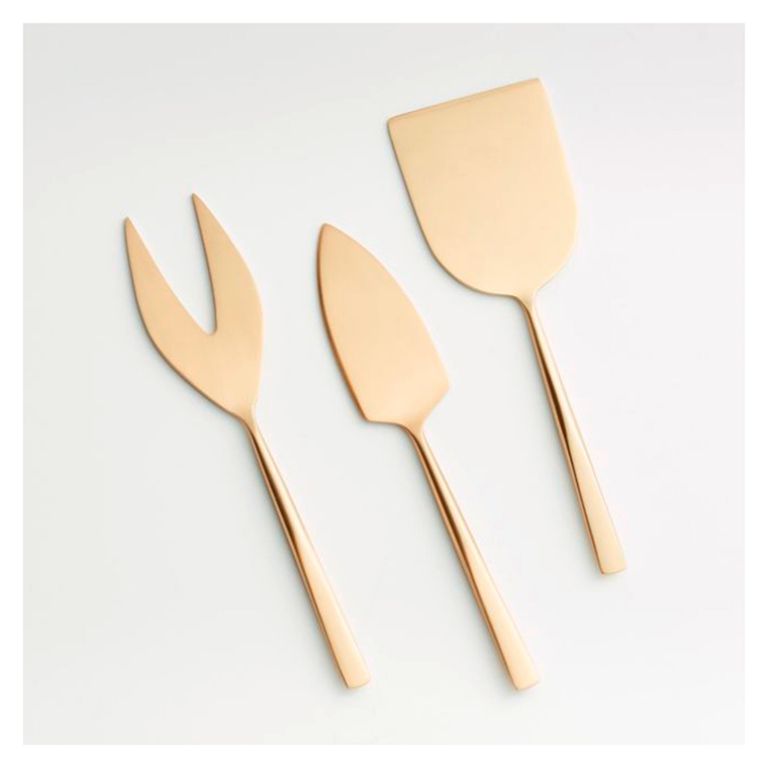 CRATE & BARREL Juego de 3 Cuchillos de Queso Dorado