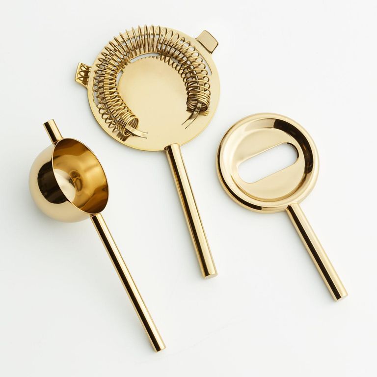 CRATE & BARREL Set 3 Herramientas Bar Calder Brass