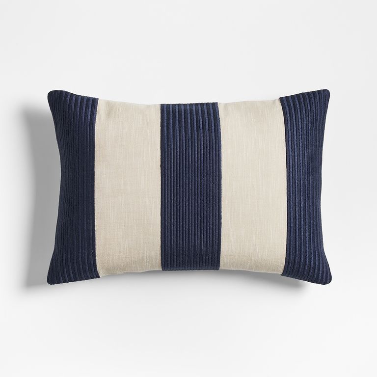 CRATE & BARREL Funda De Cojín Azul Indigo Rayas 56X40 Cm