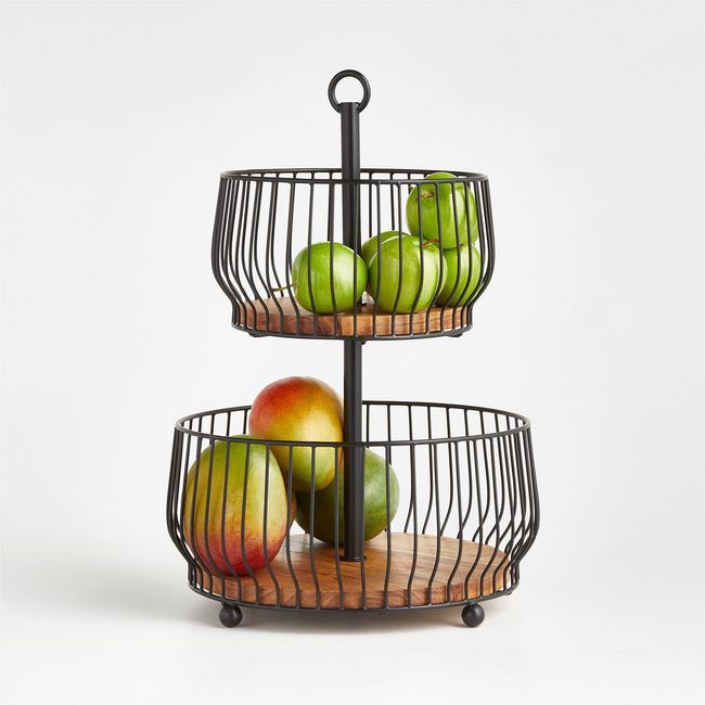 CRATE & BARREL - Frutero 2 Niveles Acacia/Negro Cora Crate & Barrel