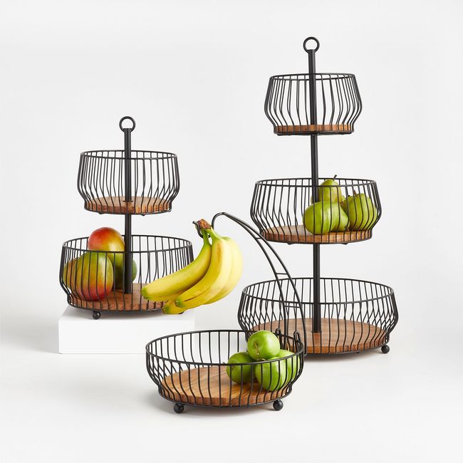 CRATE & BARREL - Frutero 2 Niveles Acacia/Negro Cora Crate & Barrel