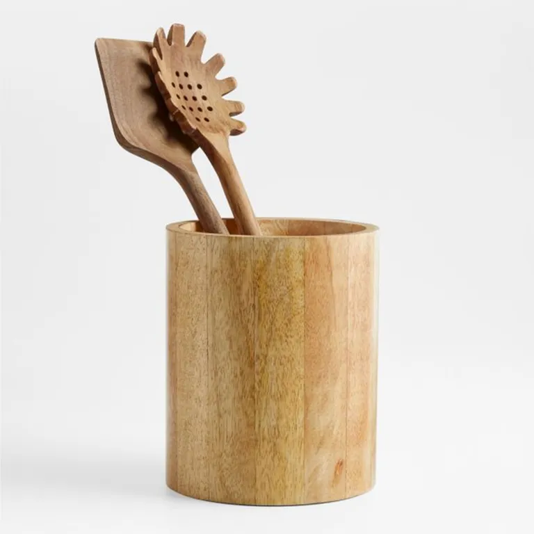 CRATE & BARREL Contenedor Utensilios Madera Mango