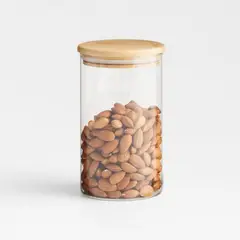 CRATE & BARREL - Contenedor Mediano Vidrio Tapa Bambo