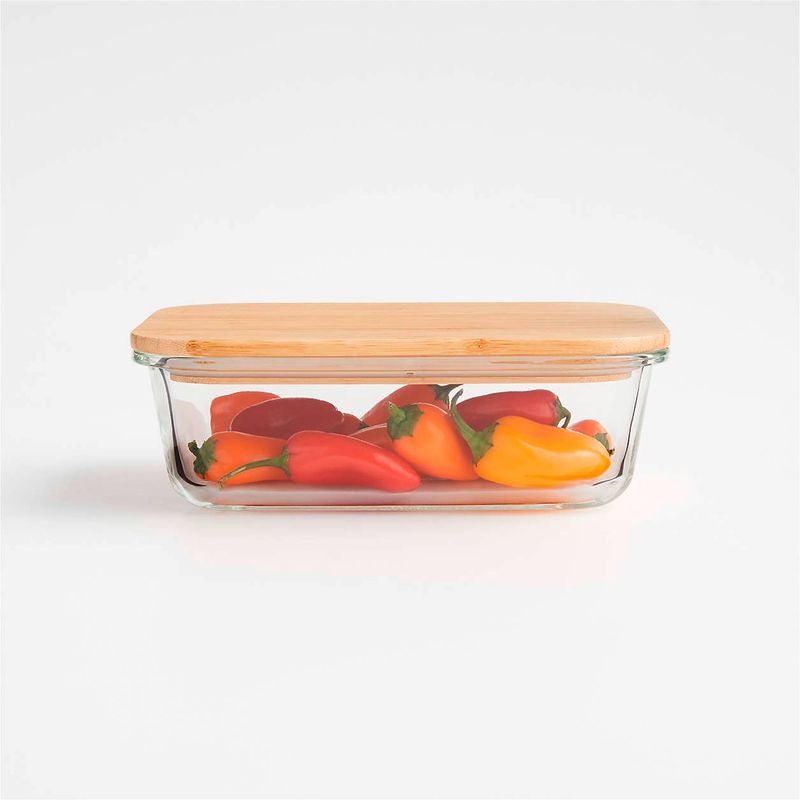 CRATE & BARREL - Contenedor Con Tapa Bamboo Crate & Barrel