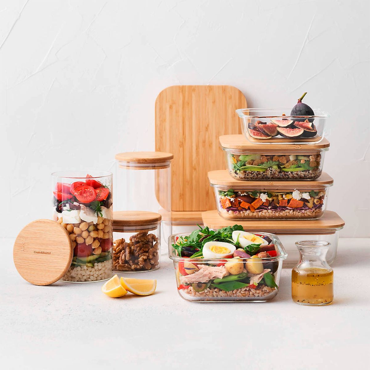 CRATE & BARREL - Contenedor Con Tapa Bamboo Crate & Barrel
