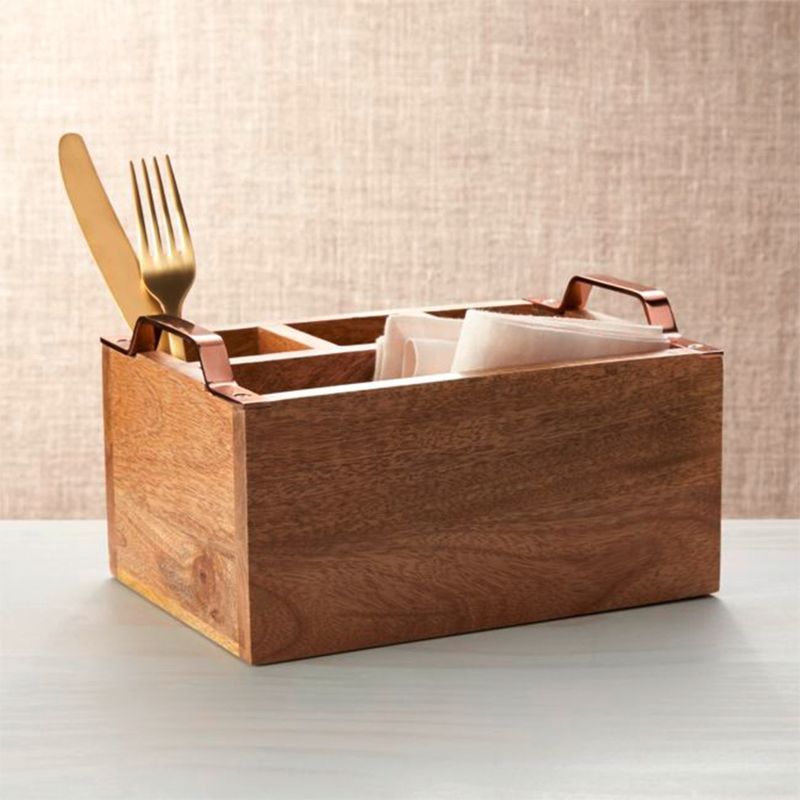 CRATE & BARREL - Porta Cubiertos Beck Madera Y Cobre Crate & Barrel
