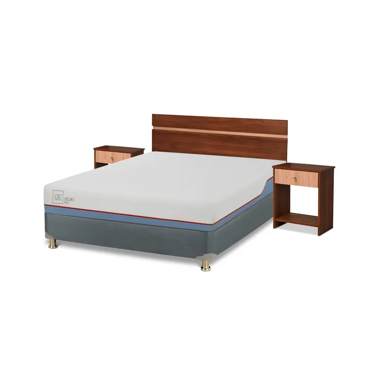 CIC Cama americana Excellence Plus 2 Plazas x 2.00 mt base normal + Respaldo + 2 veladores