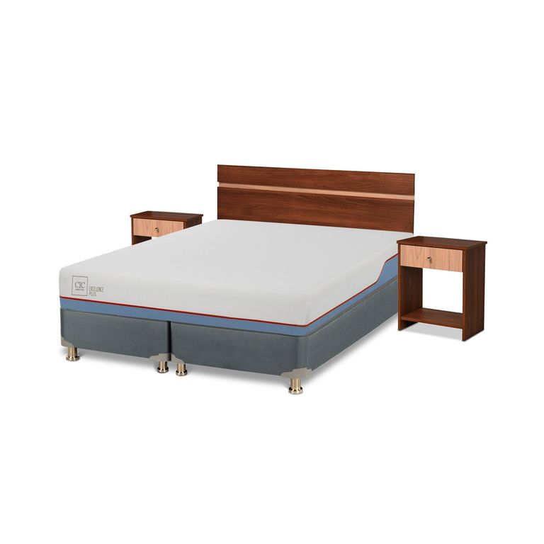 CIC Cama americana Excellence Plus 2 Plazas x 2.00 mt base dividida + Respaldo + 2 veladores