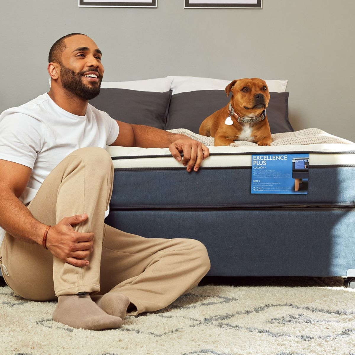 CIC - Cama americana Excellence Plus 2 Plazas x 2.00 mt base dividida + Respaldo + 2 veladores CIC