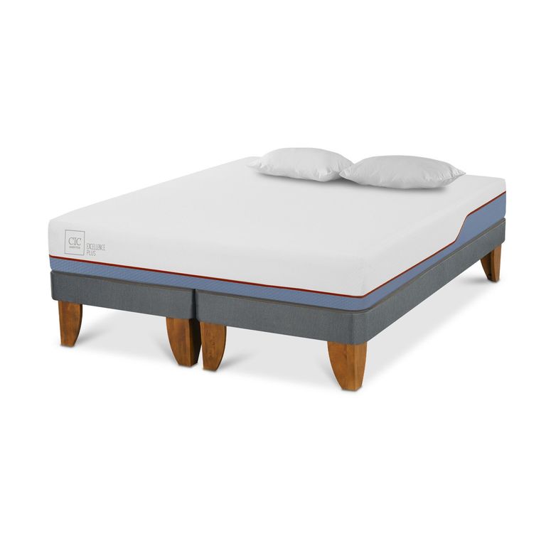CIC Cama Europea Excellence Plus 2 Plazas x 2.00 mt base dividida + 2 Almohadas