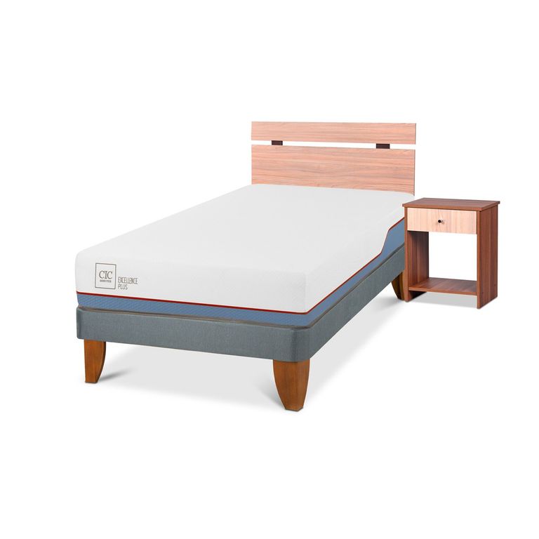 CIC Cama Europea Excellence Plus 1.5 Plazas x 2.00 mt + Respaldo + 1 Velador