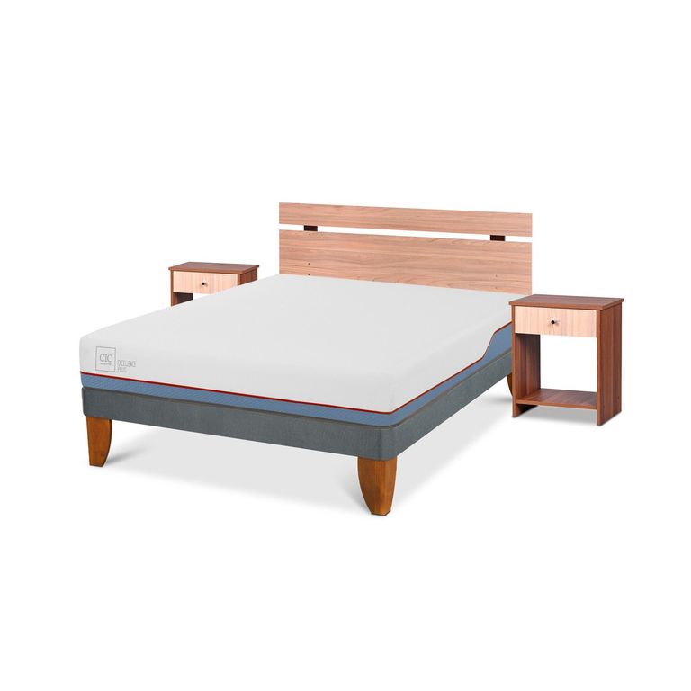 CIC Cama Europea Excellence Plus 2 plazas x 2.00 mt Base Normal + Respaldo + 2 Veladores