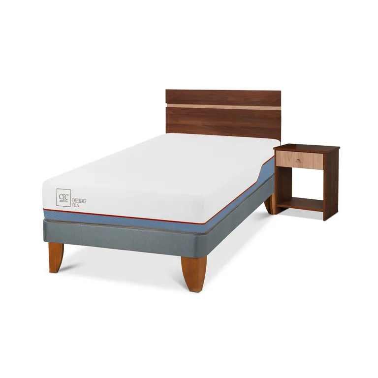 Cama Europea Excellence Plus 1.5 Plazas x 2.00 mt + Respaldo + 1 Velador